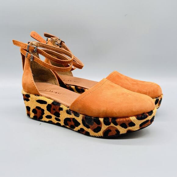 Gee Wawa Shoes Womens 8.5 Brown Leather Brady Calf Hair Platform Wedge Sandals - Picture 2 of 12